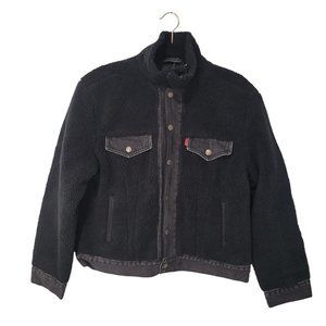 LEVI'S Black Sherpa Ex-Boyfriend Trucker Jacket Size M Color Black.